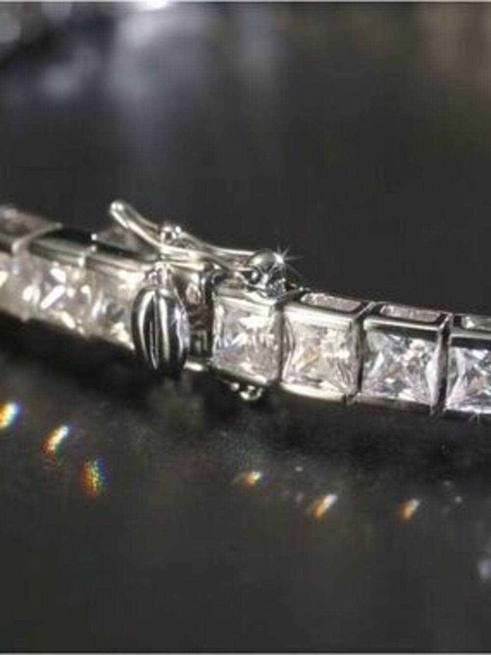 NEW 18K White Gold Plated Square Cubic Zirconia Tennis Bracelet